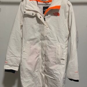 The North Face White and Orange Ski Jacket with High Collar